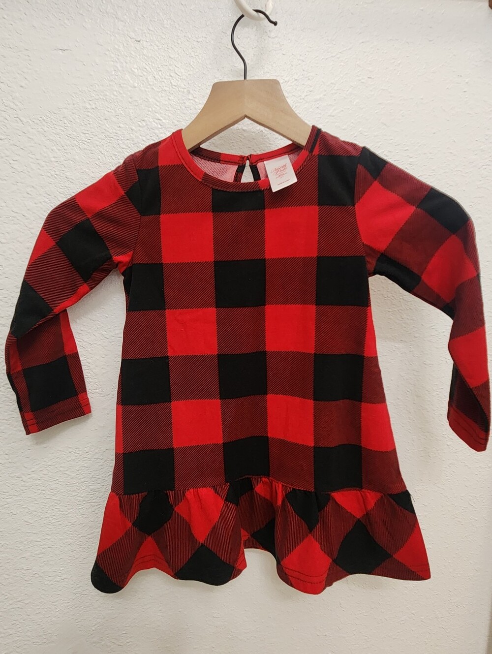Red & Black Buffalo Plaid Ruffle Hem Kids Nightgown Sleep Shirt Pajamas 3t